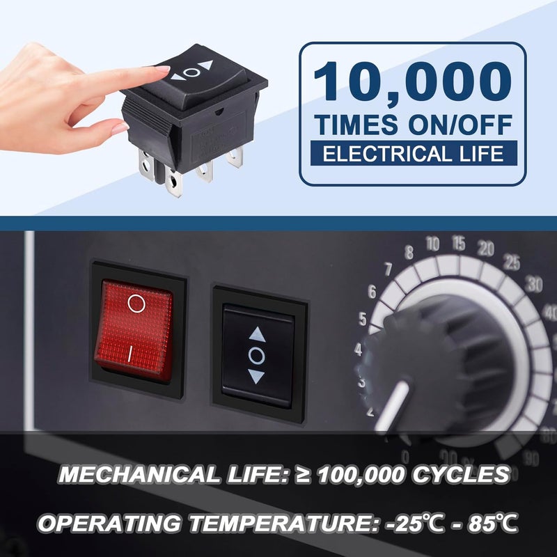 VEXUNGA KCD4 Momentary Rocker Switch 6 Pin 20A 125VAC 16A 250VAC DPDT Mini Boat Rocker Switch On Off On 3 Position Switches Black for Car Marine Home Appliances (Pack of 6pcs) - Image 3